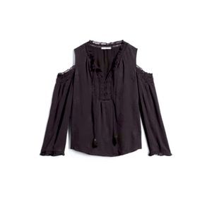 🧵Pale Sky Dori Ruffle Trim Cold Shoulder Top